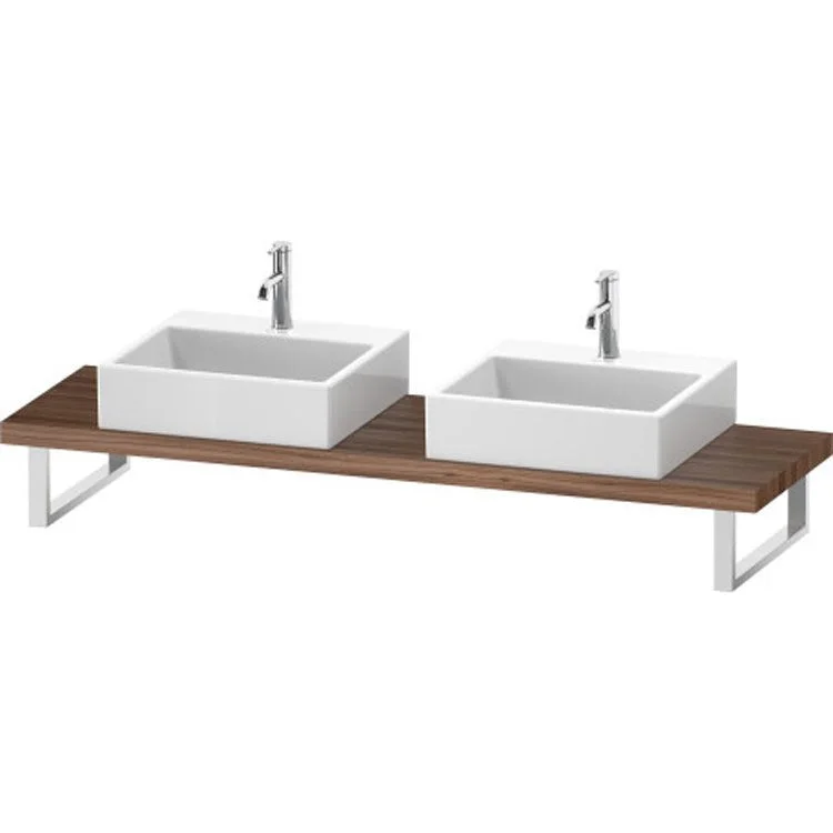 Lavatory Console L-Cube Natural Walnut Double Basin Compact 31-1/2 x 18-7/8 Inch Ceramic 1-3/4 Inch