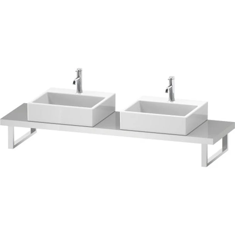 Lavatory Console L-Cube White High Gloss Lacquer Double Basin Compact 31-1/2 x 18-7/8 Inch Ceramic 1-3/4 Inch