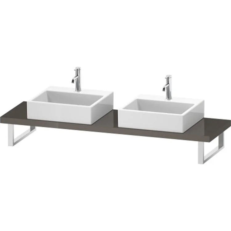 Lavatory Console L-Cube Flannel Gray High Gloss Double Basin Compact 31-1/2 x 18-7/8 Inch Ceramic 1-3/4 Inch