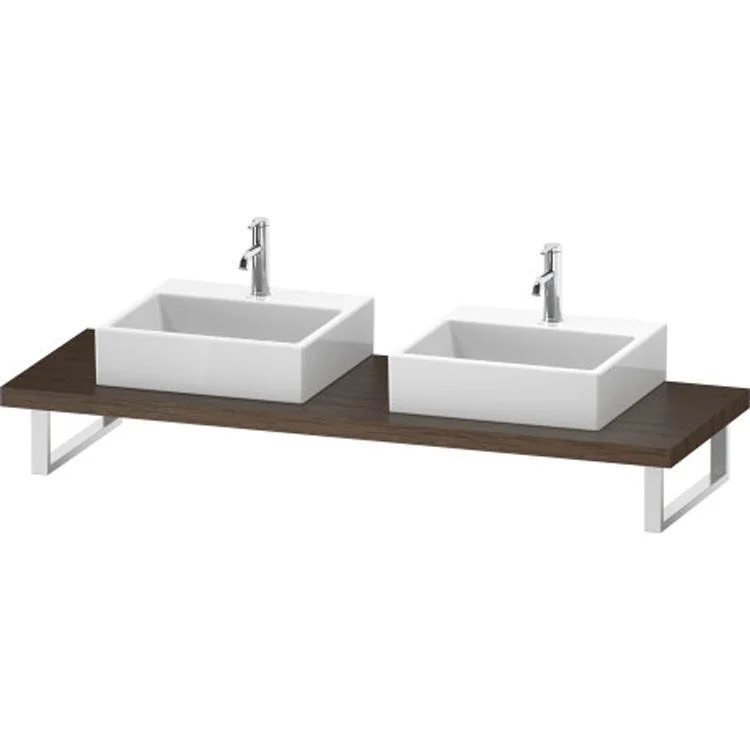 Lavatory Console L-Cube Dark Walnut Double Basin 31-1/2 x 21-5/8 Inch Ceramic 1-3/4 Inch