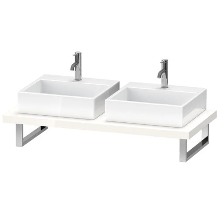 Lavatory Console L-Cube White High Gloss Lacquer Double Basin 31-1/2 x 21-5/8 Inch Ceramic 1-3/4 Inch