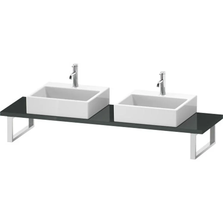 Lavatory Console L-Cube Dolomiti Gray High Gloss Double Basin Compact 31-1/2 x 18-7/8 Inch