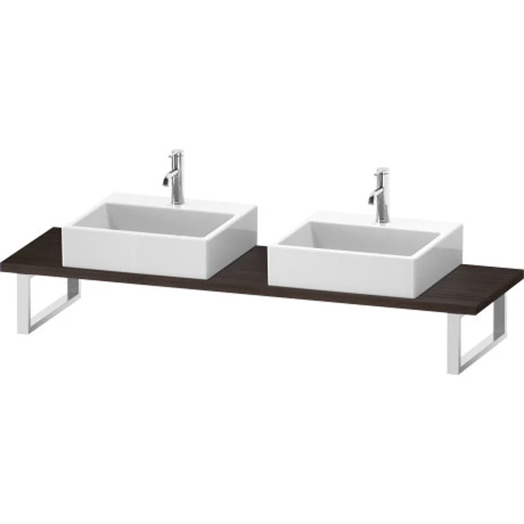 Lavatory Console L-Cube Chestnut Dark Double Basin Compact 31-1/2 x 18-7/8 Inch Ceramic 1-1/8 Inch