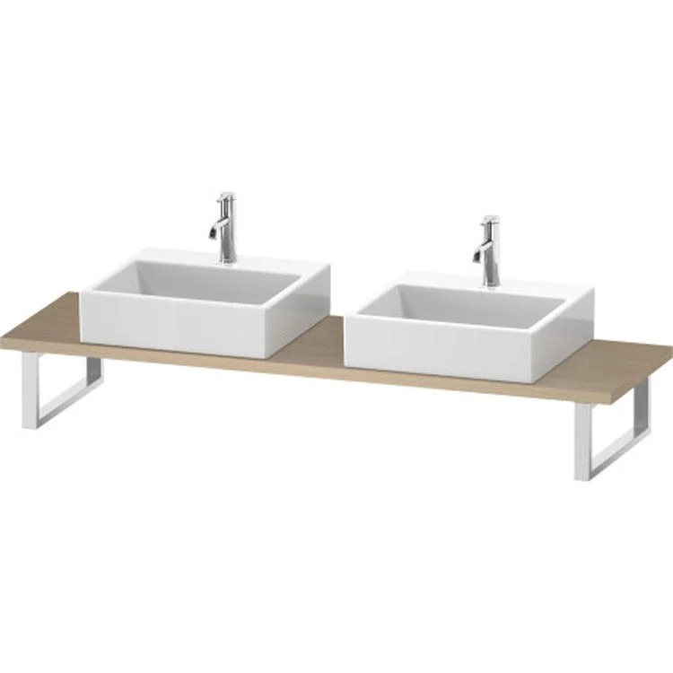 Lavatory Console L-Cube Mediterranean Oak Double Basin Compact 31-1/2 x 18-7/8 Inch Ceramic 1-1/8 Inch