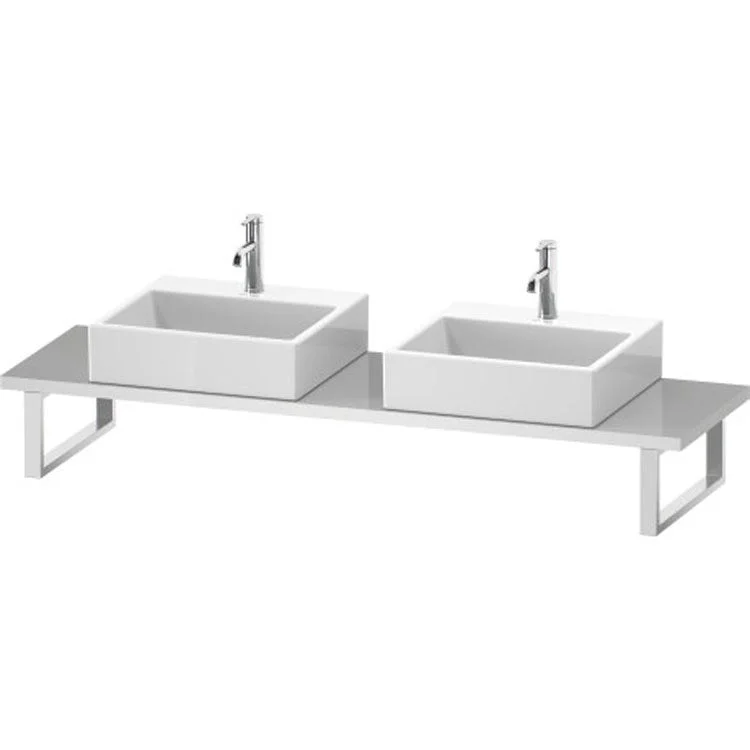 Lavatory Console L-Cube White High Gloss Lacquer Double Basin Compact 31-1/2 x 18-7/8 Inch Ceramic 1-1/8 Inch