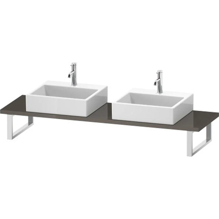 Lavatory Console L-Cube Flannel Gray High Gloss Double Basin Compact 18-7/8 x 31-1/2 Inch 1-1/8 Inch