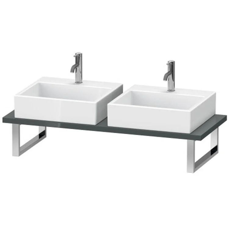 Lavatory Console L-Cube Dolomiti Gray High Gloss Double Basin 31-1/2 x 21-5/8 Inch 1-1/8 Inch Two Cut-Outs